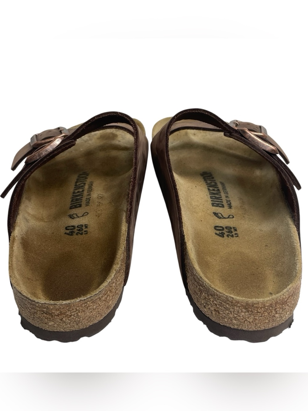 Birkenstock Sandals Double Strap Arizona Brown Leather Men 7-7.5 Women 9-9.5 - Picture 9 of 14